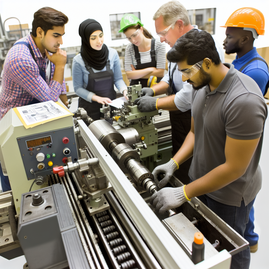 Personen bei praxisorientierten Schulungen mit Industriemaschinen.