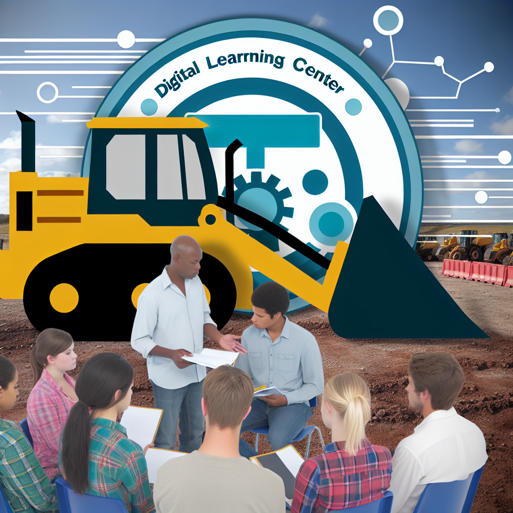 Erdbaumaschinen-Schulung vor digitalem Weiterbildungszentrum-Logo.