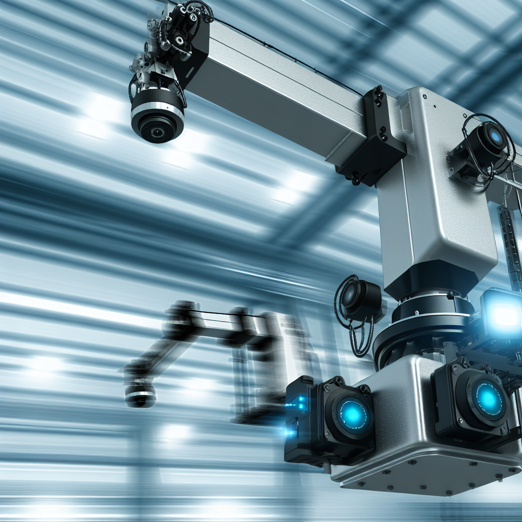 Futuristische Kräne mit Sensoren und Kameras arbeiten.