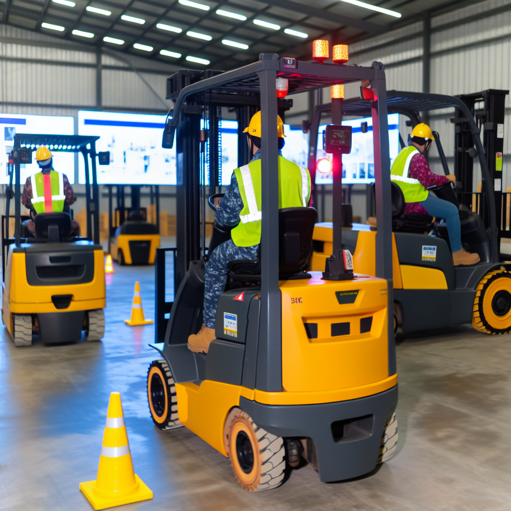 Gabelstaplerfahrer trainieren sicher in moderner Schulungseinrichtung.
