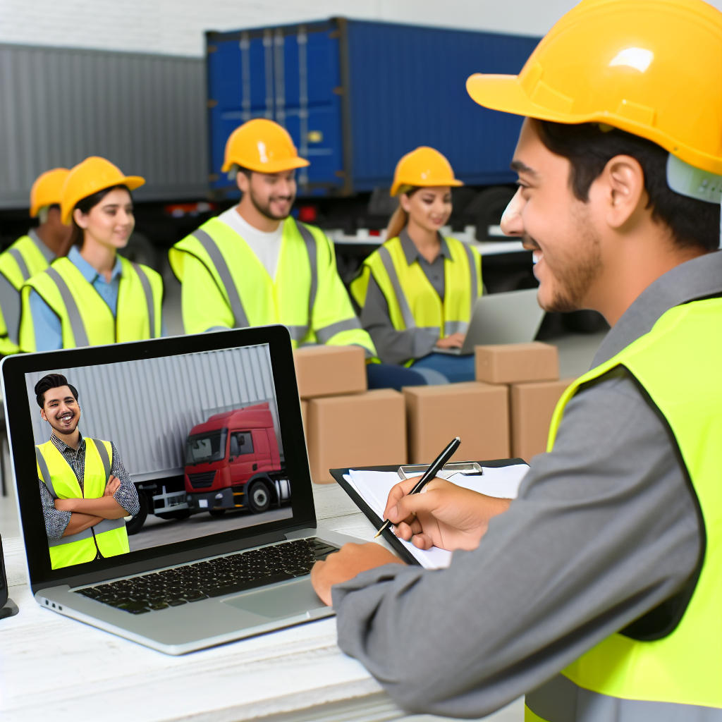 Logistikkräfte lernen online und praktisch vor Ort.