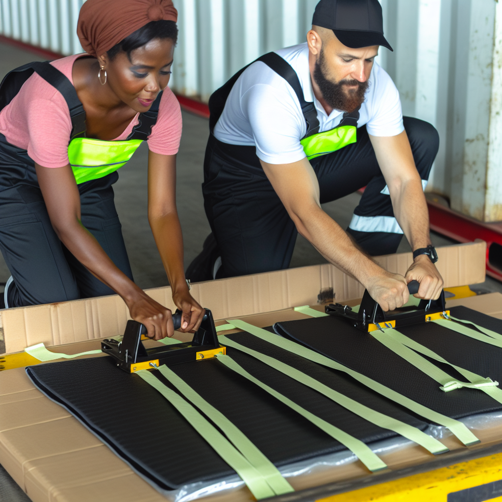 Logistikprofis sichern Ladung mit Gurten und Matten.