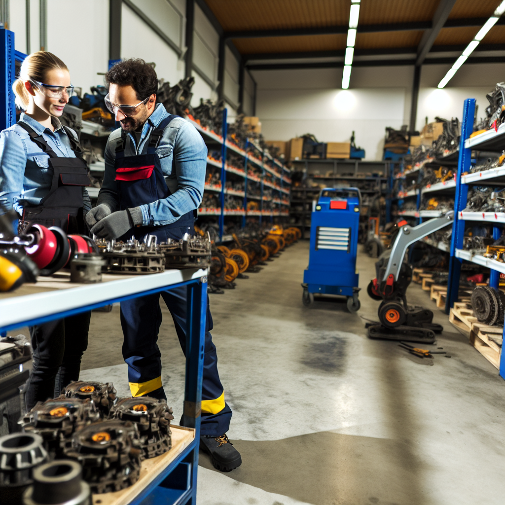 Mechaniker inspizieren Baugeräte in einer Werkstatt.
