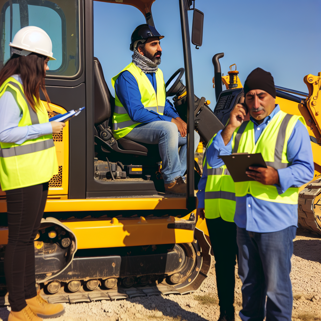 Mitarbeiter bei praktischer Schulung mit Erdbaumaschinen.