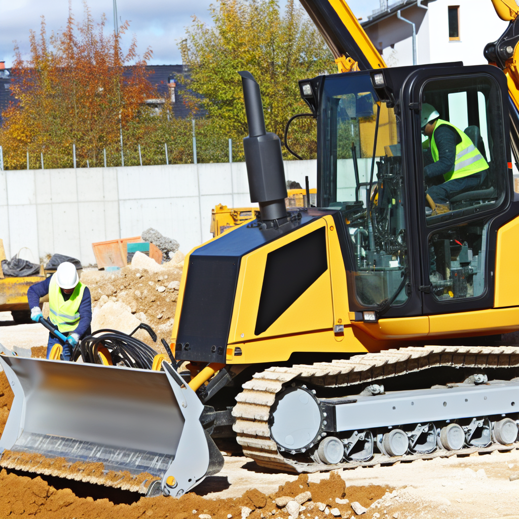 Moderne Erdbaumaschinen arbeiten effizient auf Baustelle.