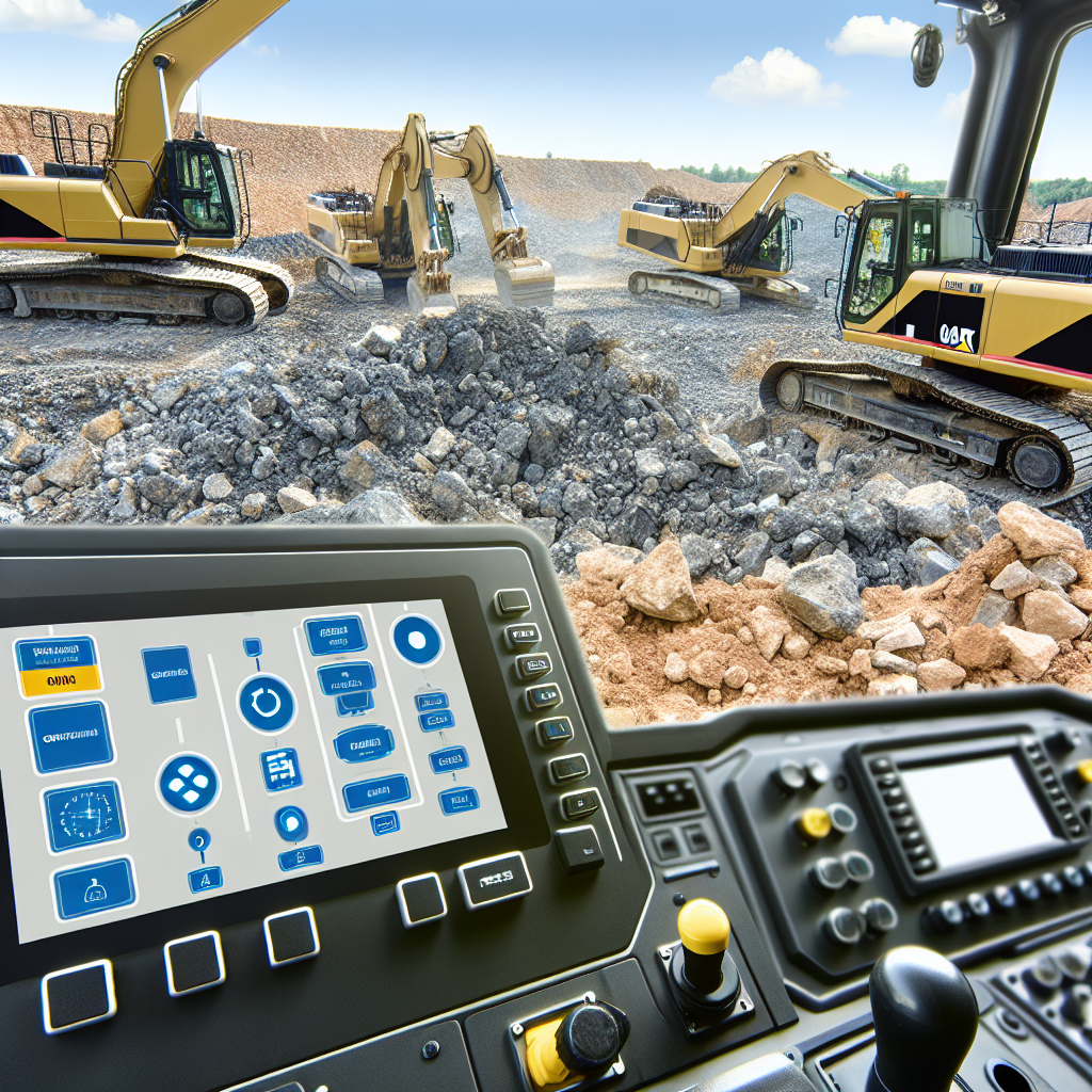 Moderne Erdbaumaschinen mit digitalem Kontrollsystem arbeiteten.