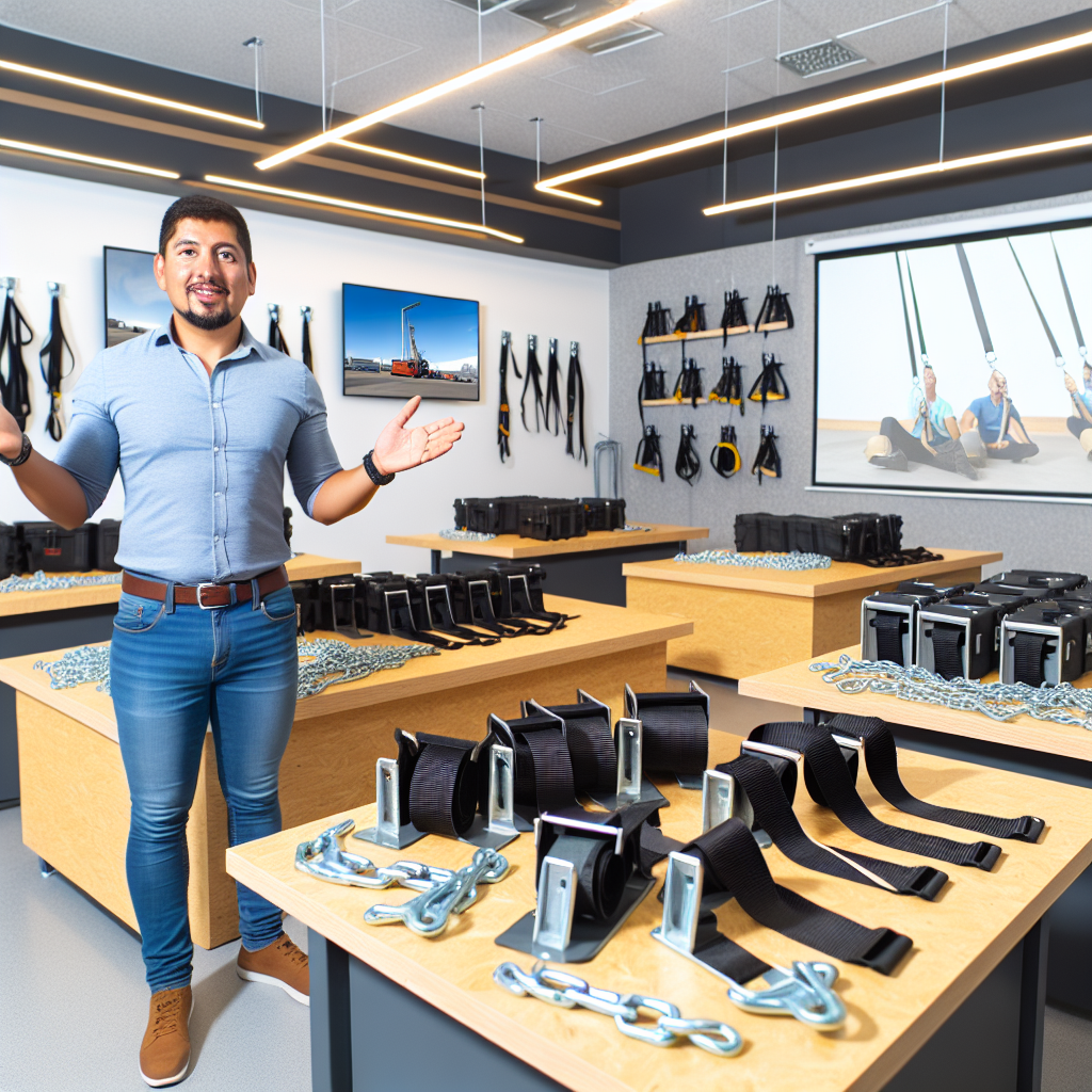 Moderne Schulungsumgebung mit Ladungssicherungsequipment und engagierter Trainer.