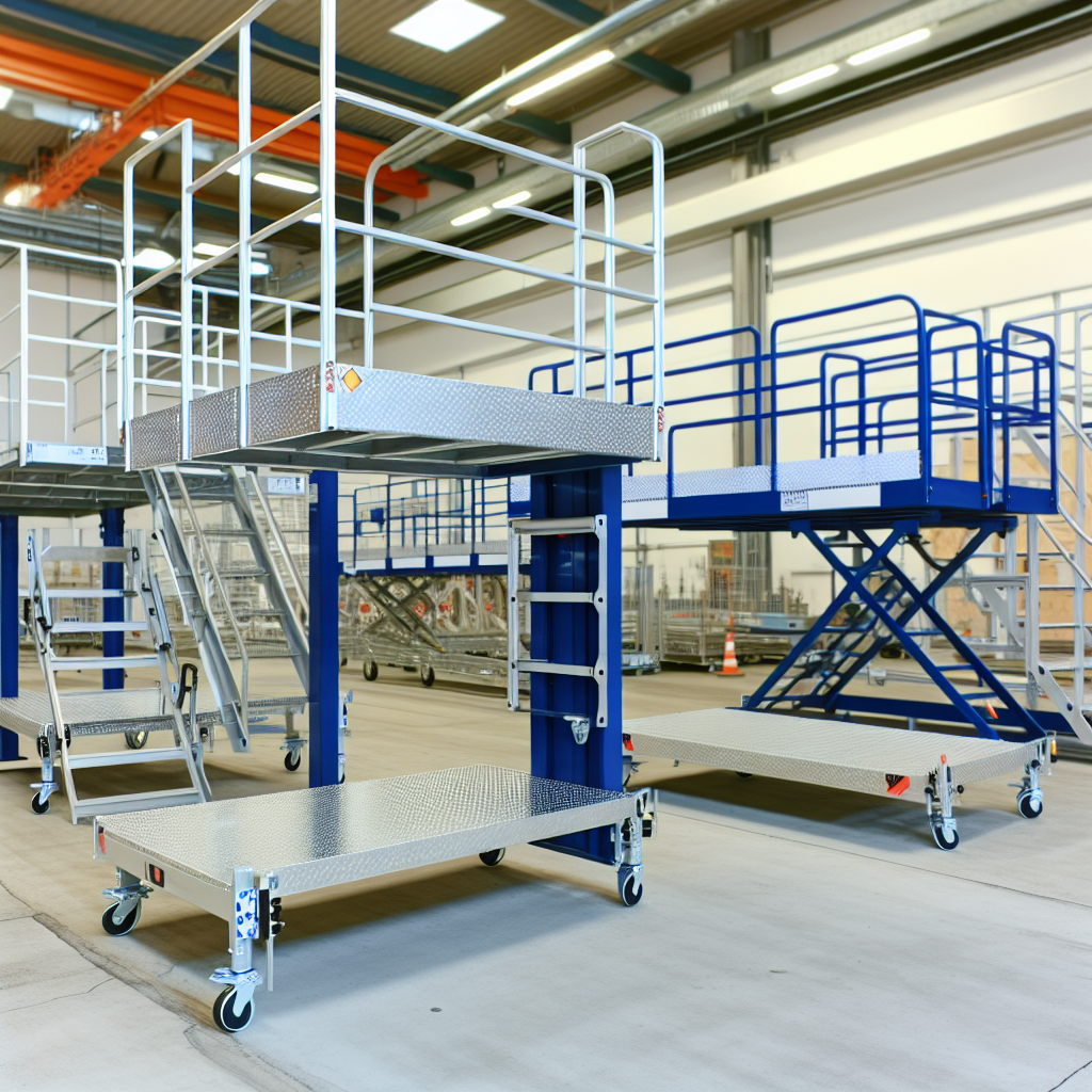 Verschiedene moderne Hubarbeitsbühnen in industrieller Umgebung.