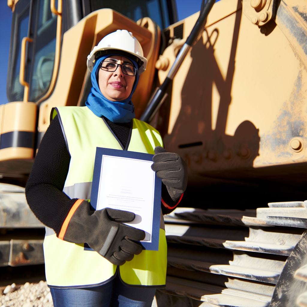 Erdbaumaschinen-Bediener bei Sicherheitsschulung mit Zertifikat.