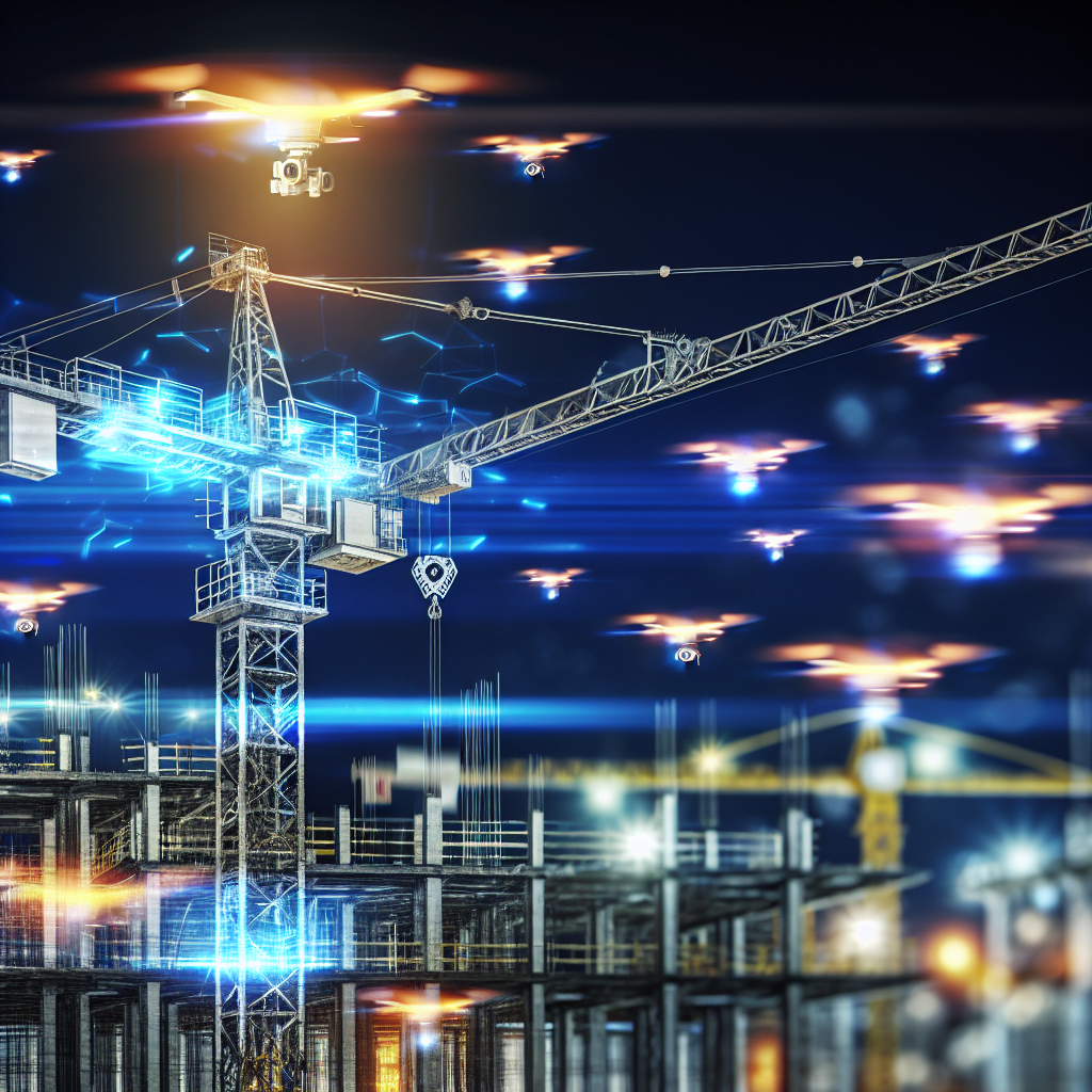 Futuristischer Kran mit digitalisiertem, automatisiertem Überwachungssystem.