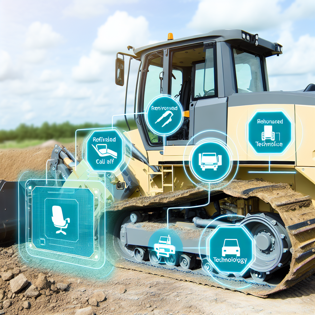 Moderne Erdbaumaschine mit Sicherheits- und Technologieausstattung.