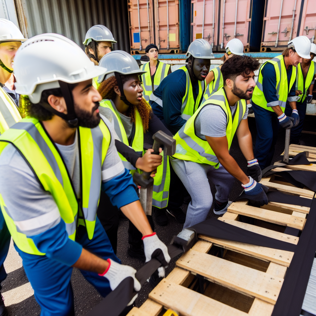 Fachkräfte bei Schulung zur Ladungssicherung im Einsatz.