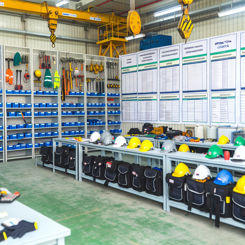 Krane, Techniker, Werkzeuge, Schulungsraum, Checklisten, Sicherheitsausrüstung.