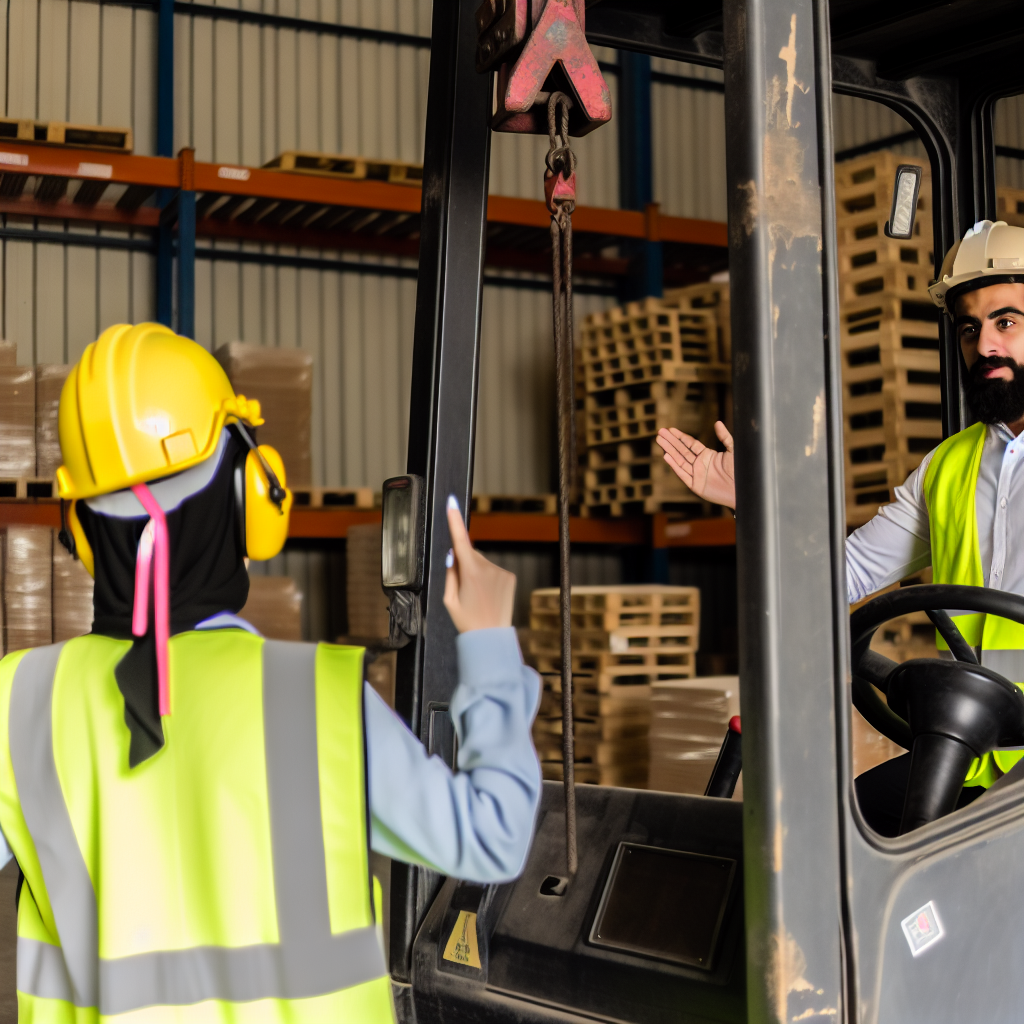 Kranführer-Schulungssession im Industrielager mit Sicherheitsexperten.