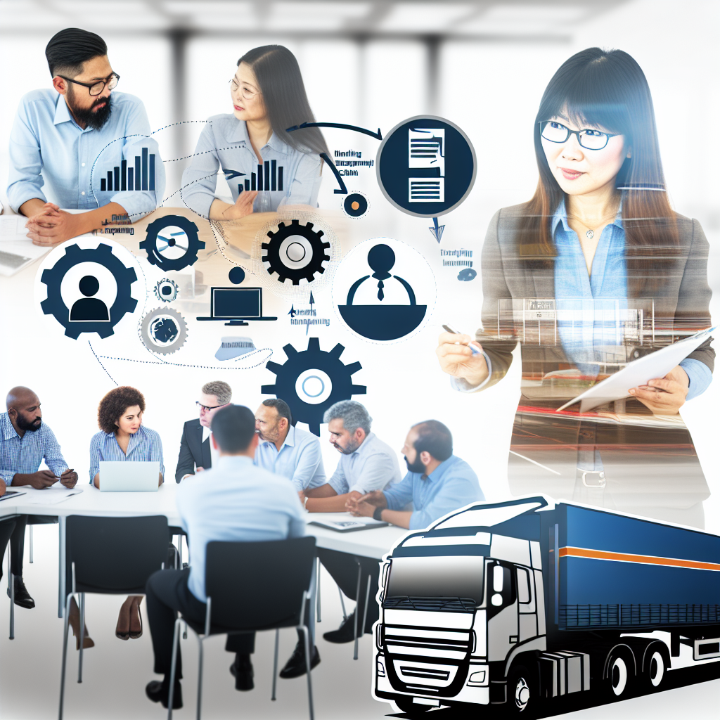 Laptop, LKW, Schulungspersonal, Gruppenarbeit, Diagramme, Weiterbildungsseminar.