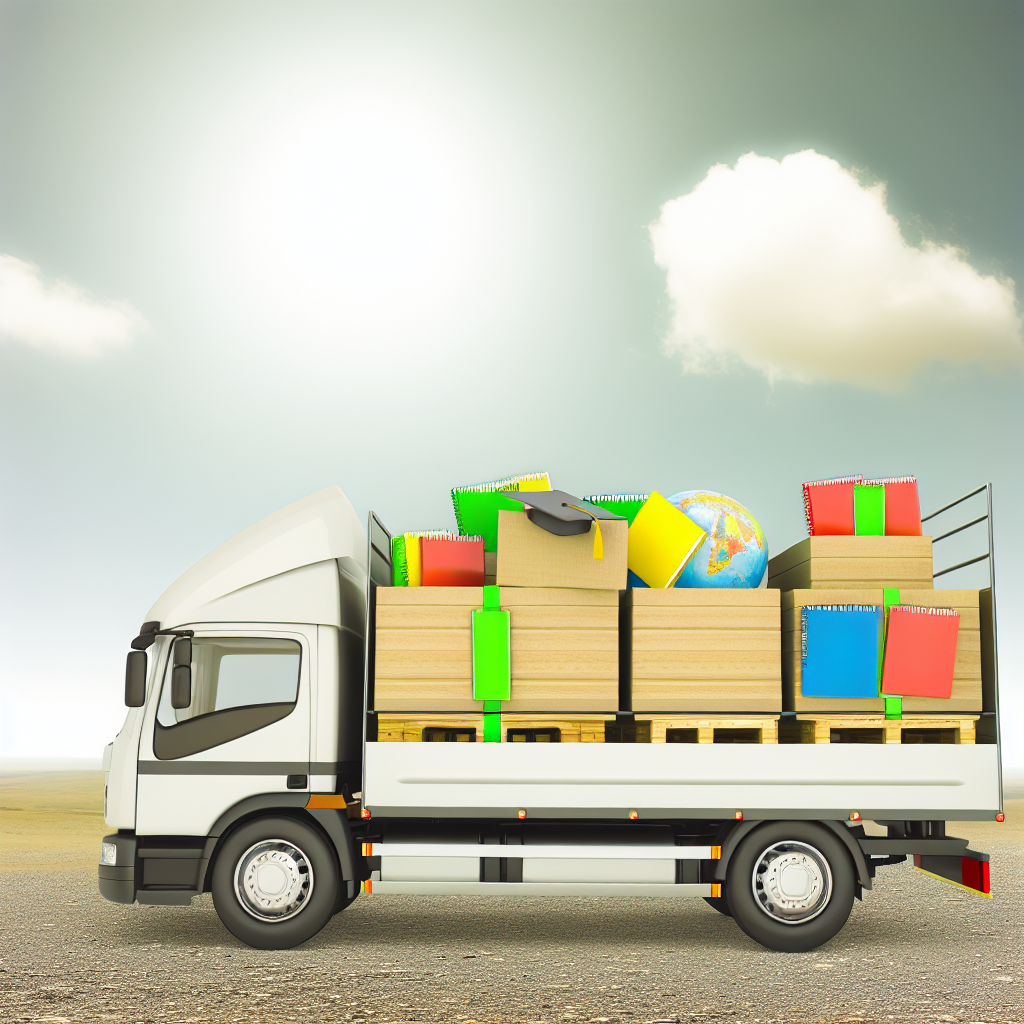 Lkw mit gesicherten Gütern und Weiterbildungsmaterialien.