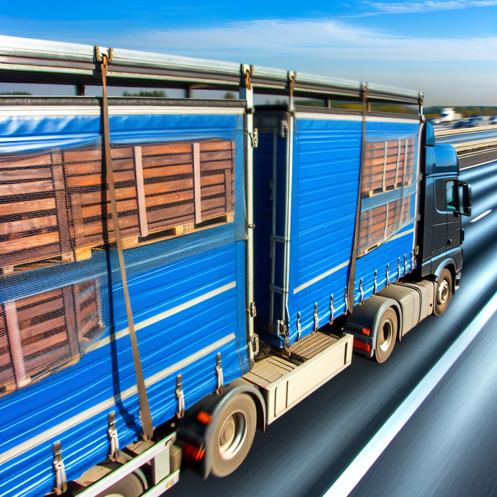 LKW mit gesicherter Ladung auf Autobahn.