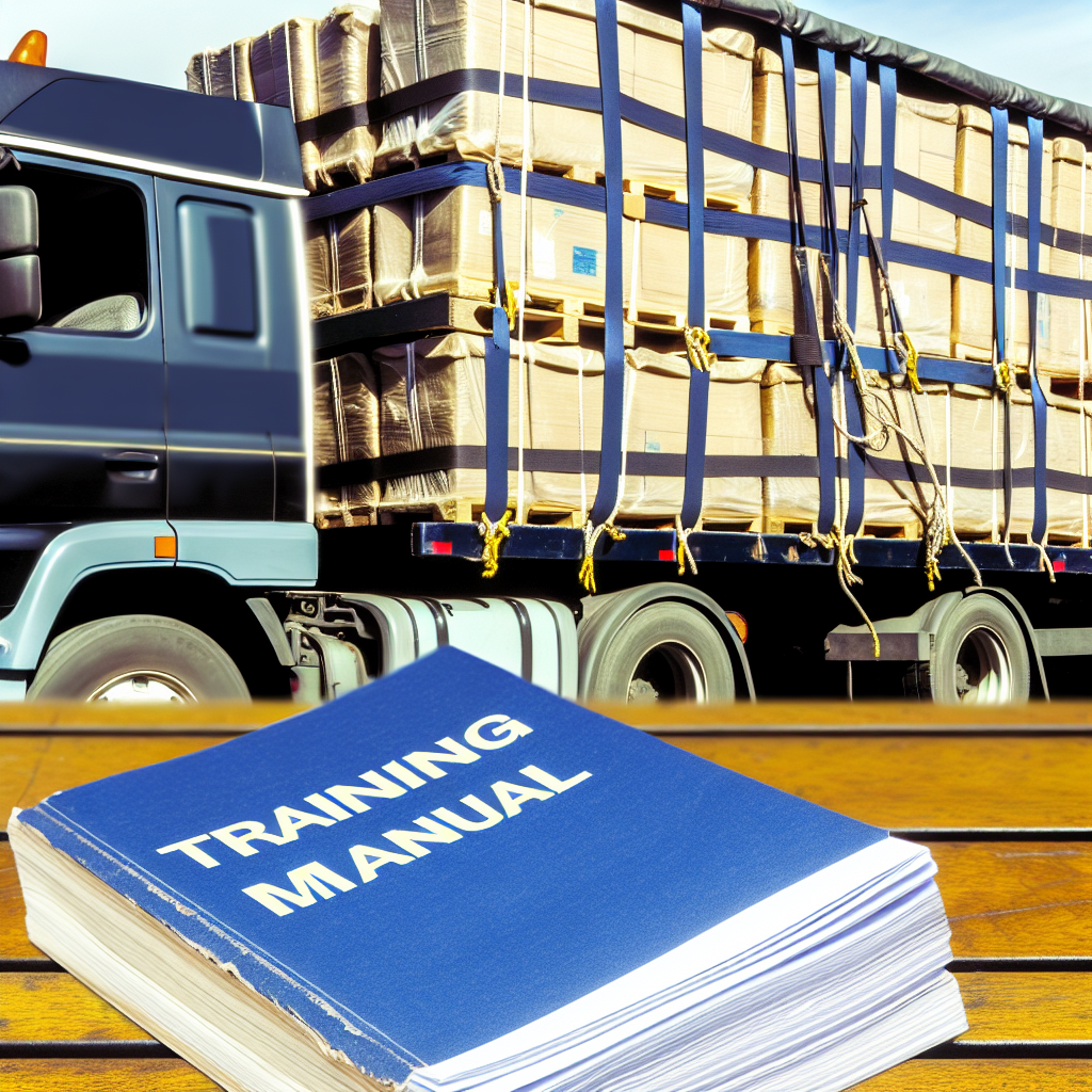 LKW mit gesicherter Ladung und Schulungsbuch.