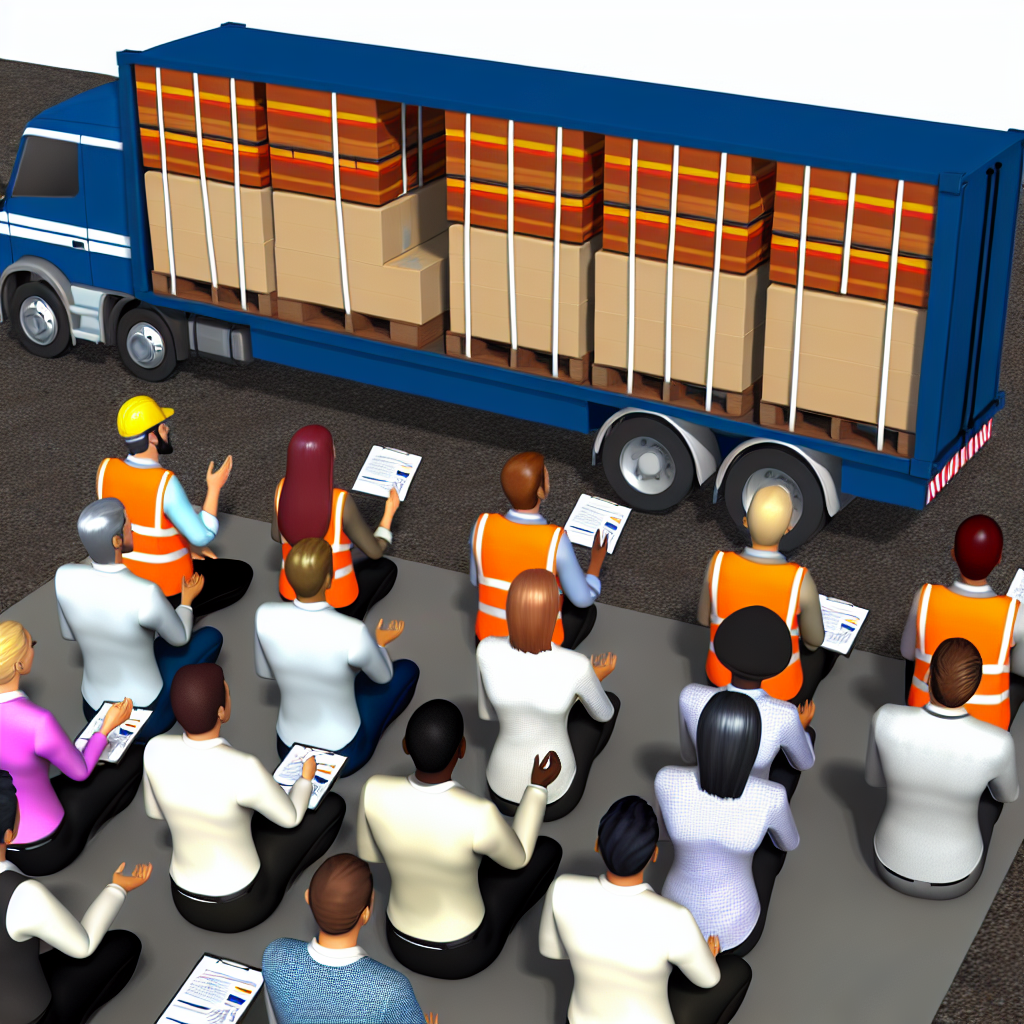 LKWs mit gesicherter Ladung, Schulungsszene, Sicherheit.