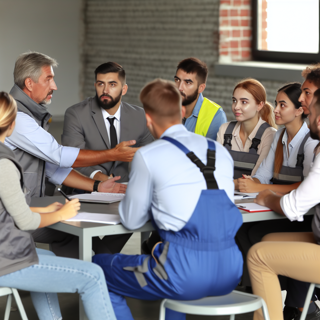 Mitarbeiter trainieren Ladungssicherung mit Fachlehrer interaktiv.