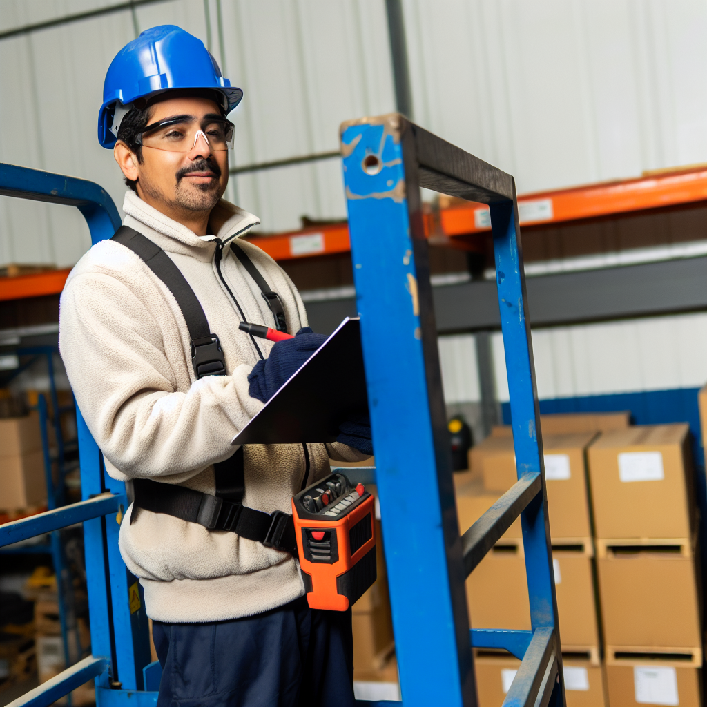 Techniker inspiziert Hubarbeitsbühne für maximale Sicherheit.