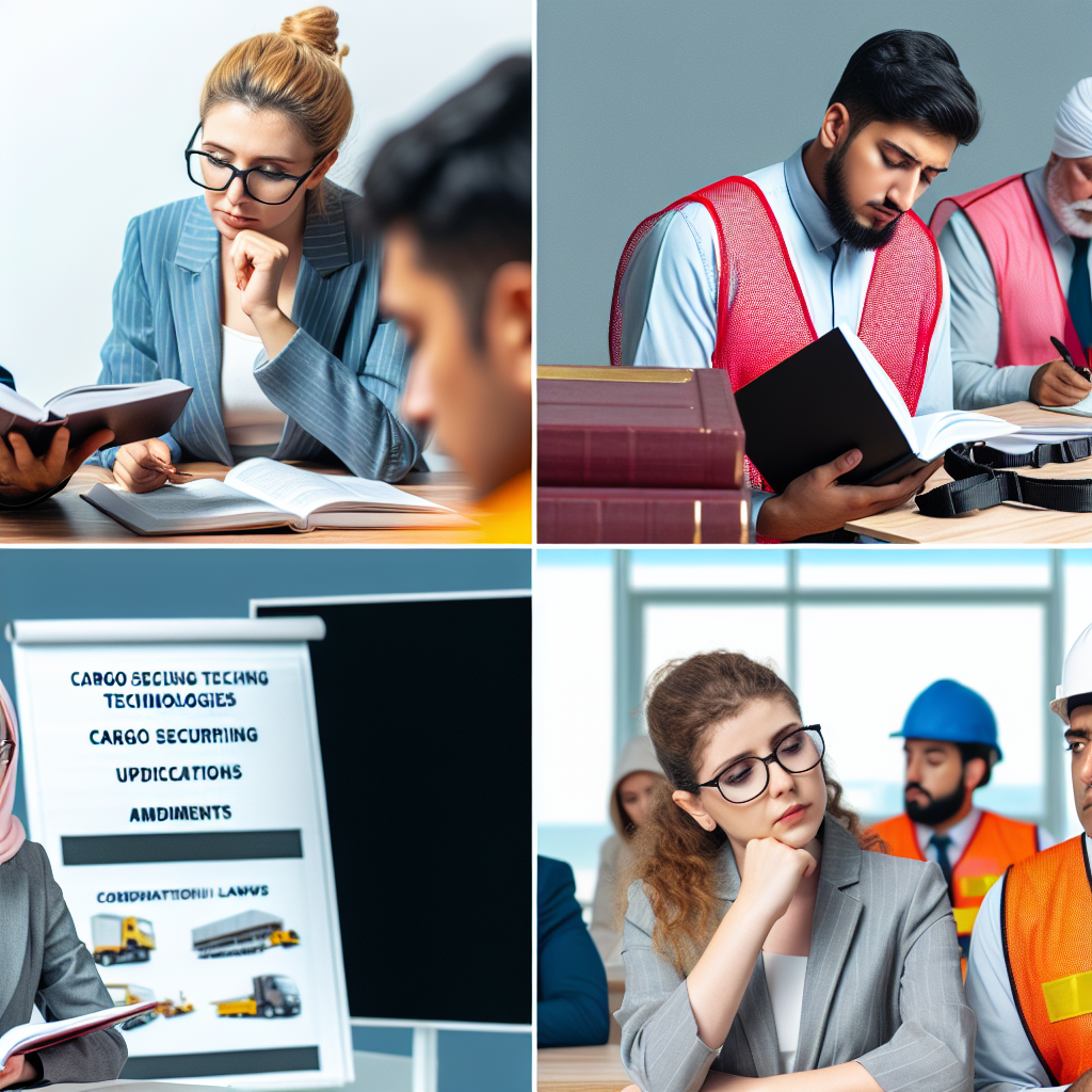 Fachkräfte studieren Ladungssicherungstechnologien und Gesetzesänderungen.