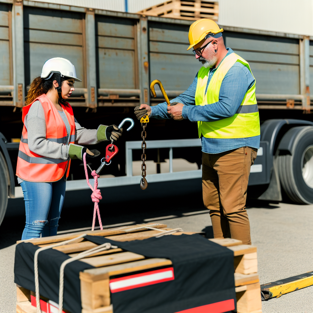 Fahrzeug mit gesicherter Ladung, Schulungsszene daneben.