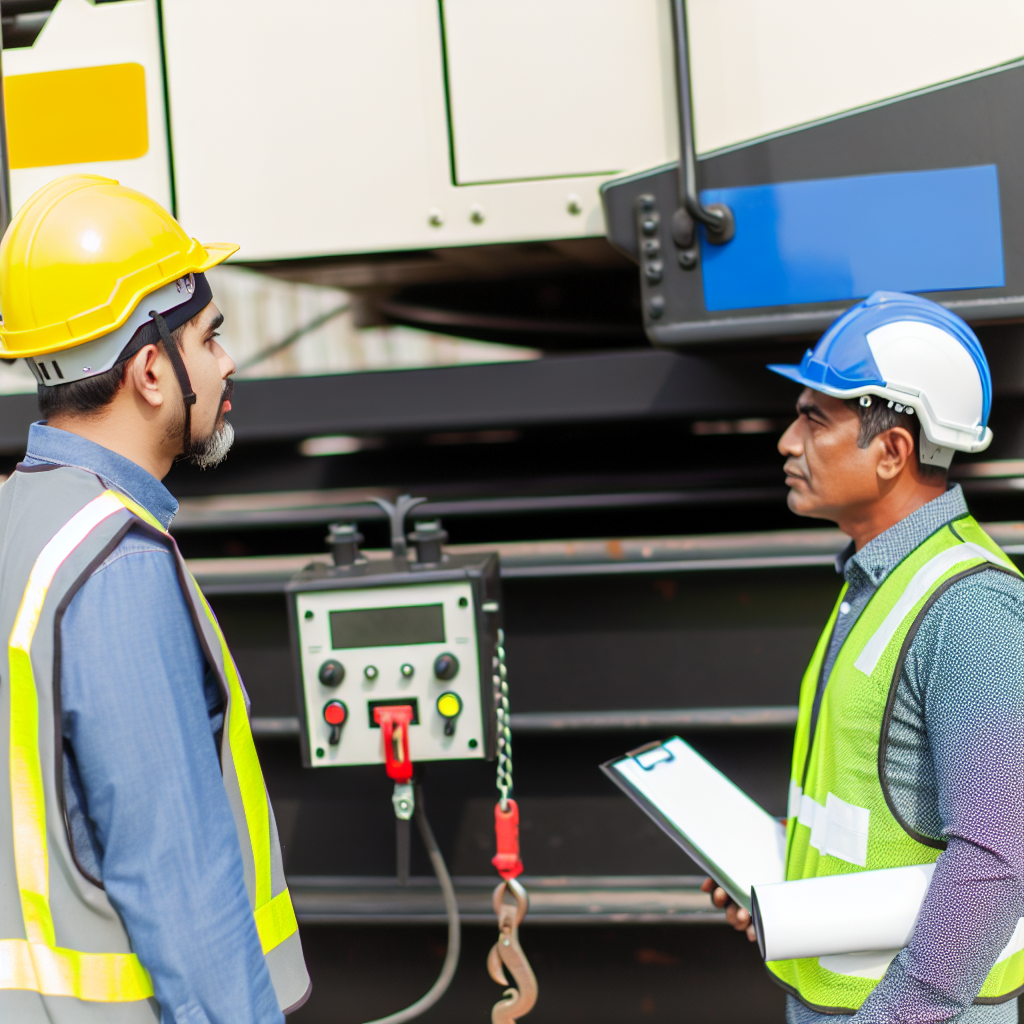 Kranführer bei Schulung neben modernem Kran.