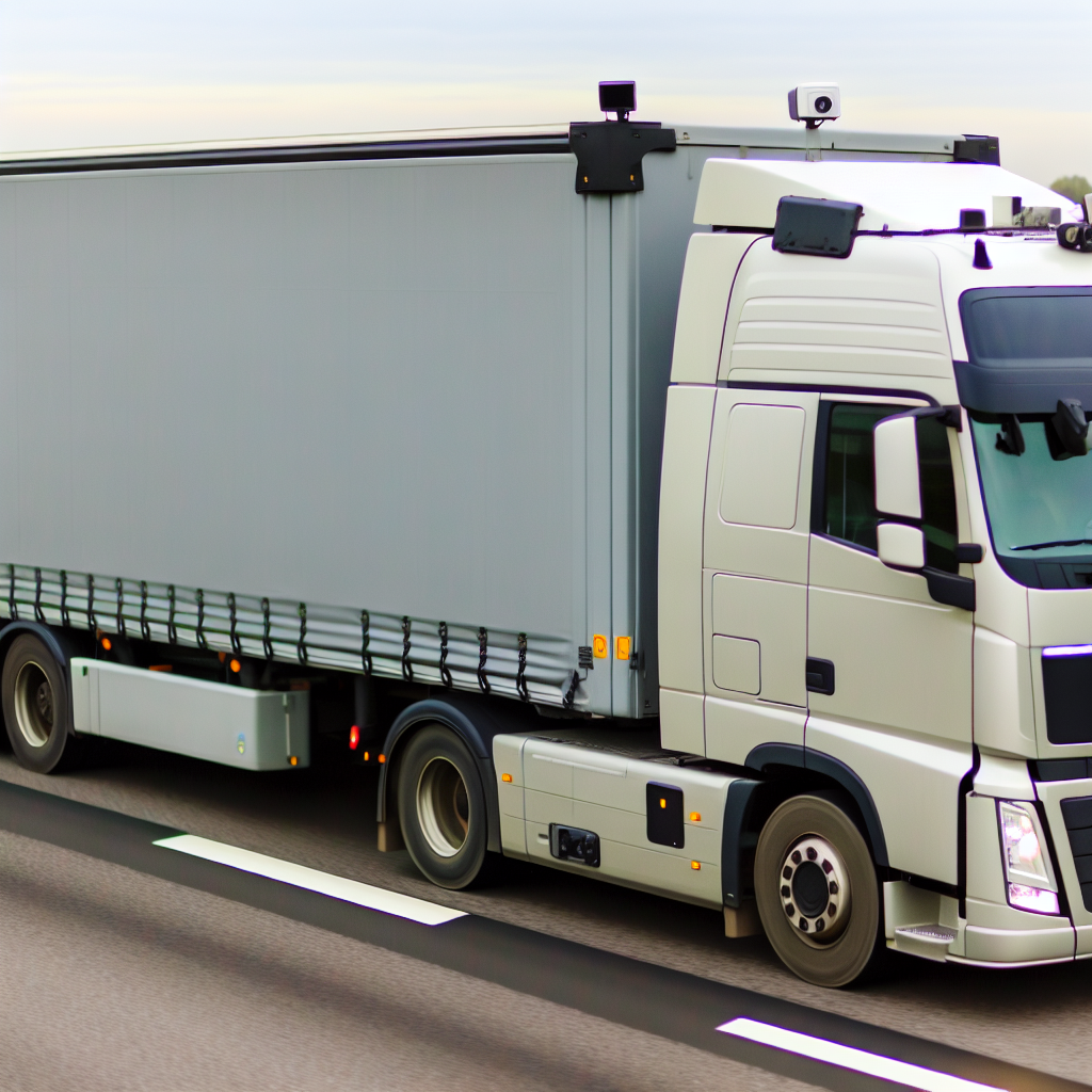 LKW mit gesicherter Ladung und Überwachungstechnologie.