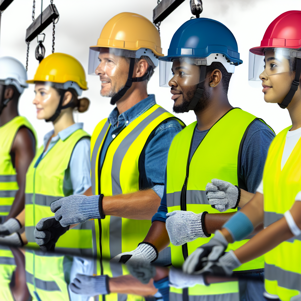 Logistikfachkräfte bei Ladungssicherungs-Schulung mit Sicherheitsausrüstung.