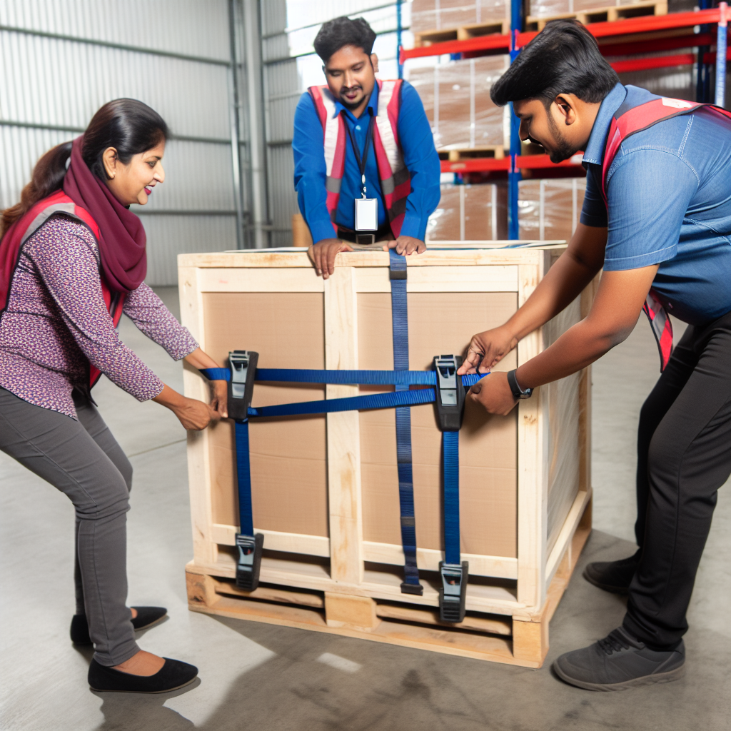 Logistikprofis schulen ordnungsgemäße Ladungssicherung mit Zurrgurten.