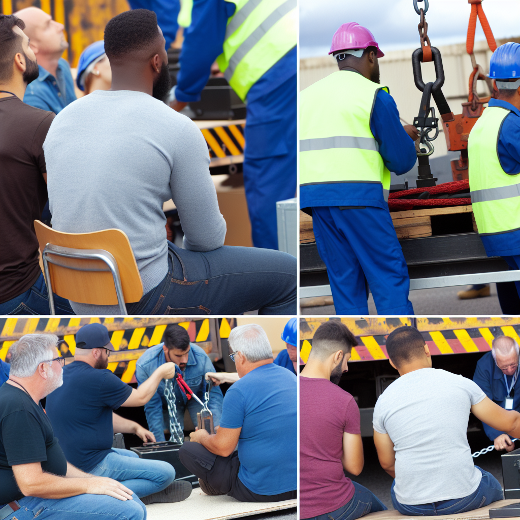 Menschen bei praxisnahen Ladungssicherungsschulungen in Aktion.