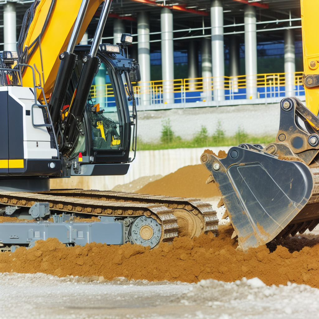 Moderne Erdbaumaschine, ausgerüstet mit Sicherheitsfunktionen, im Einsatz.