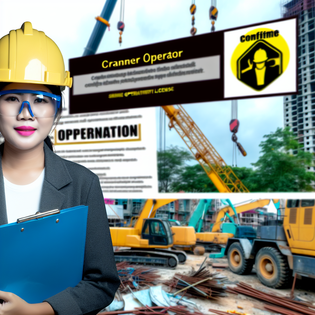 Person auf Baustelle, Kranschein bestätigen, Weiterbildungsmöglichkeiten.