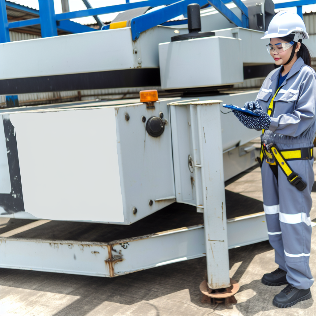 Techniker inspiziert sorgfältig eine Hubarbeitsbühne.