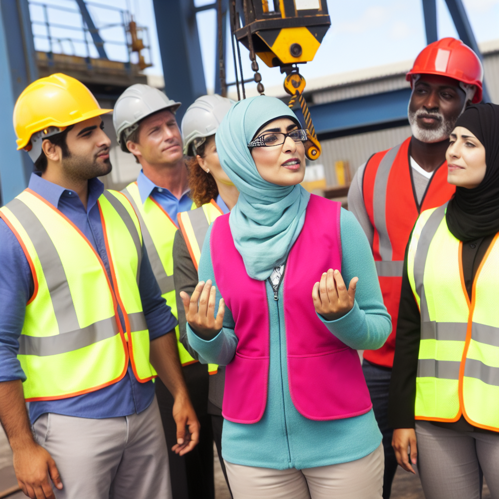 Trainer unterrichtet Mitarbeiter in Kranbedienungsschulung.